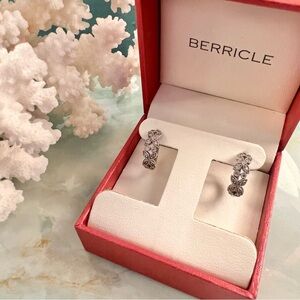 BERRICLE Sterling Silver CZ Floral Hoop Huggie Earrings NIB